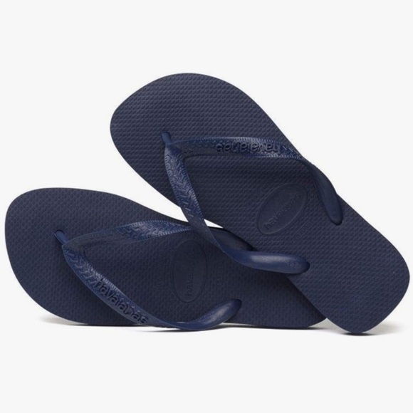 Havaianas Navy Marinho Top flip flops in Solid  Rubber Made in Brazil NEW Size 6 - Picture 1 of 10